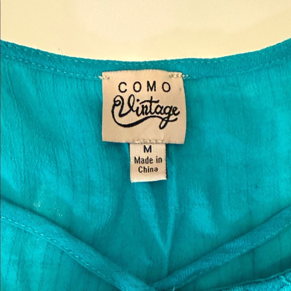 Como Vintage Turquoise Lace Accent Blouse - Picture 2 of 3